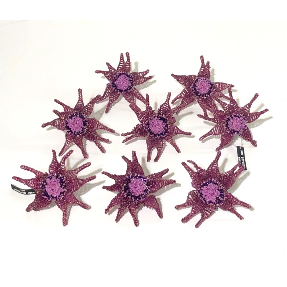 KIM SEYBERT Floral Beaded NAPKIN RINGS Set Of 8 Stunning